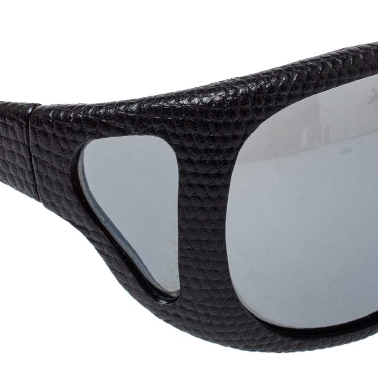 Pre Owned Tom Ford Black Natasha Textured Leather Shield Sunglasses