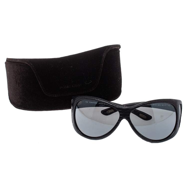 Pre Owned Tom Ford Black Natasha Textured Leather Shield Sunglasses