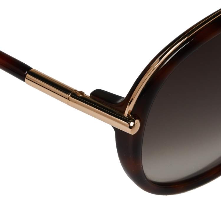 Pre Owned Tom Ford Brown Havana/ Grey Gradient TF454 Tamara Butterfly Sunglasses