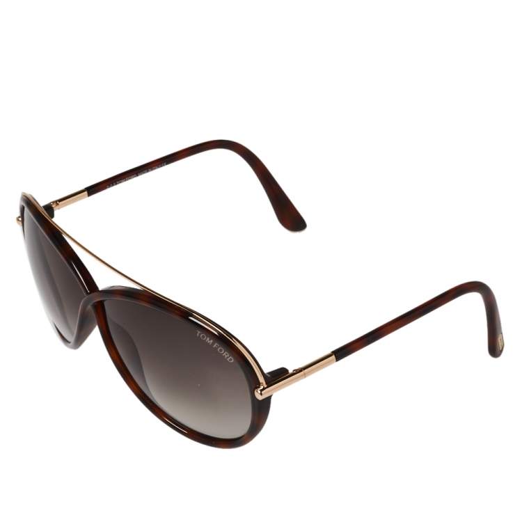 Pre Owned Tom Ford Brown Havana/ Grey Gradient TF454 Tamara Butterfly Sunglasses