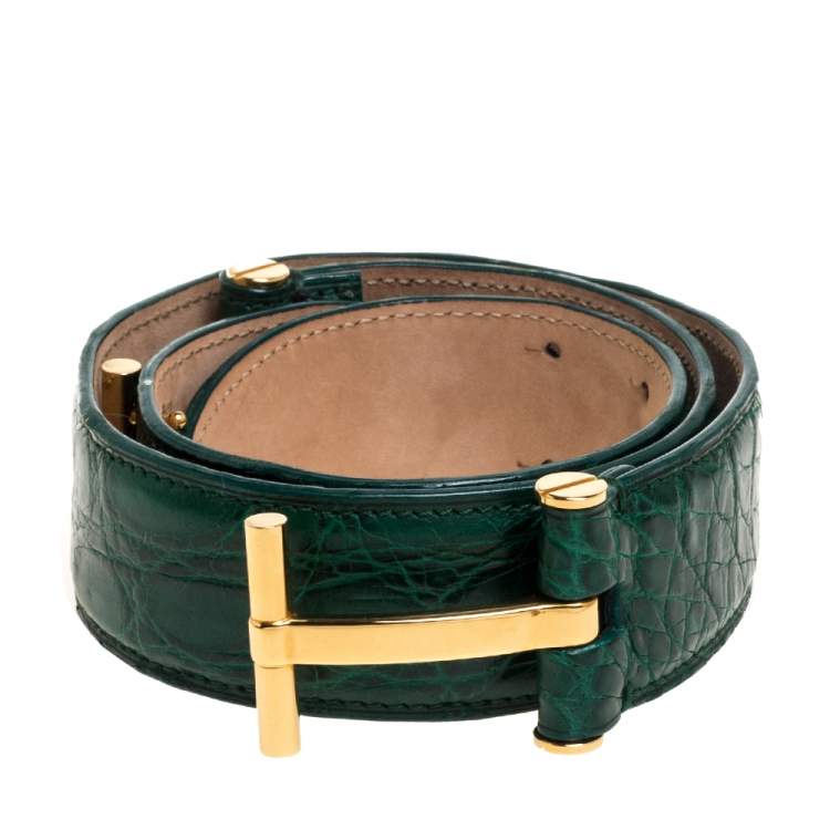 Tom Ford Green Crocodile T Buckle Belt 75 CM Tom Ford | TLC