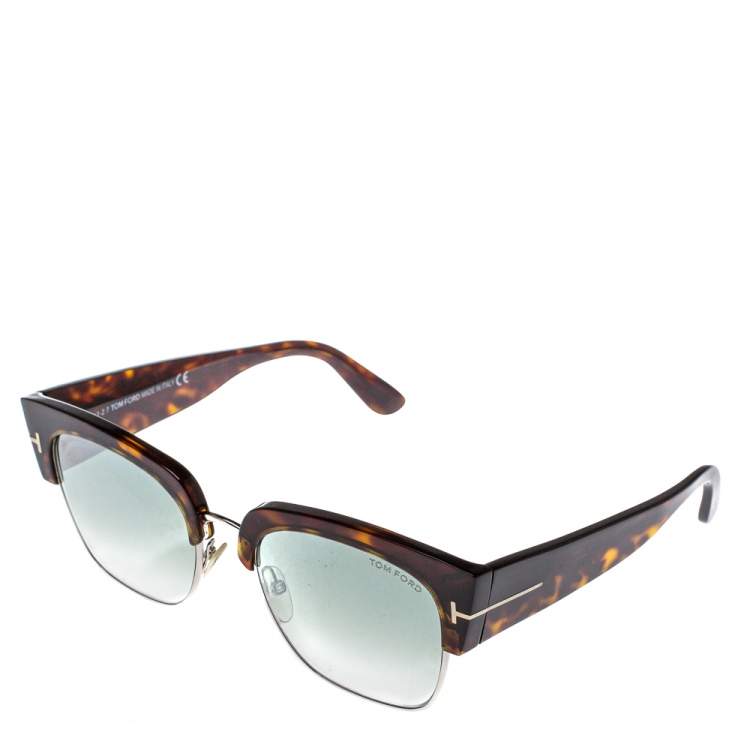 Pre Owned Tom Ford Brown Havana/Green Gradient Dakota TF554 Clubmaster Sunglasses