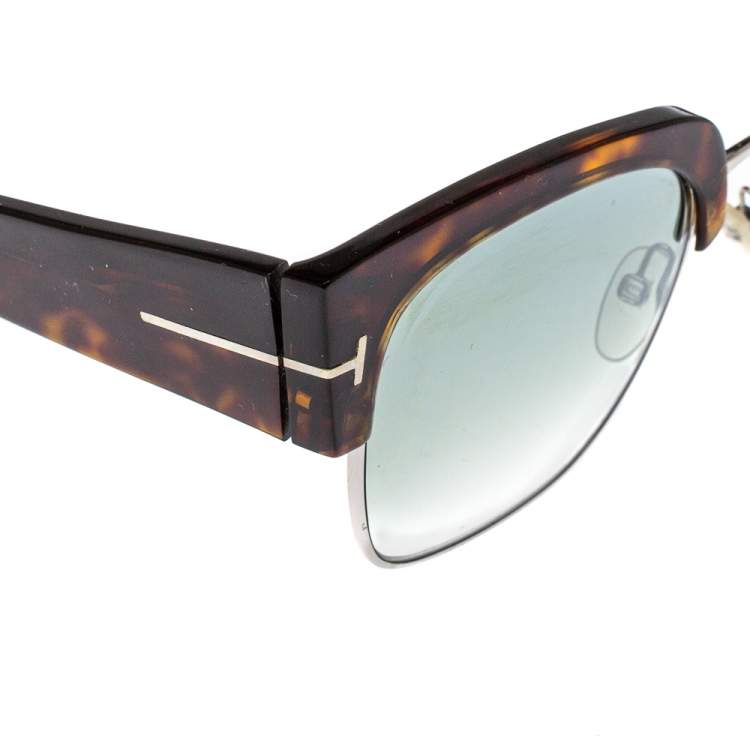 Pre Owned Tom Ford Brown Havana/Green Gradient Dakota TF554 Clubmaster Sunglasses
