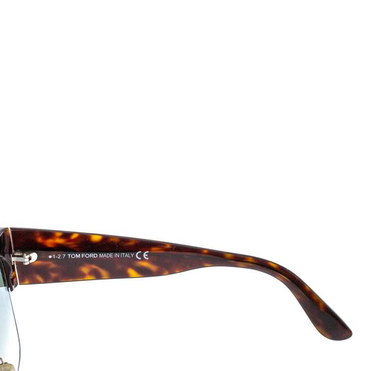 Pre Owned Tom Ford Brown Havana/Green Gradient Dakota TF554 Clubmaster Sunglasses