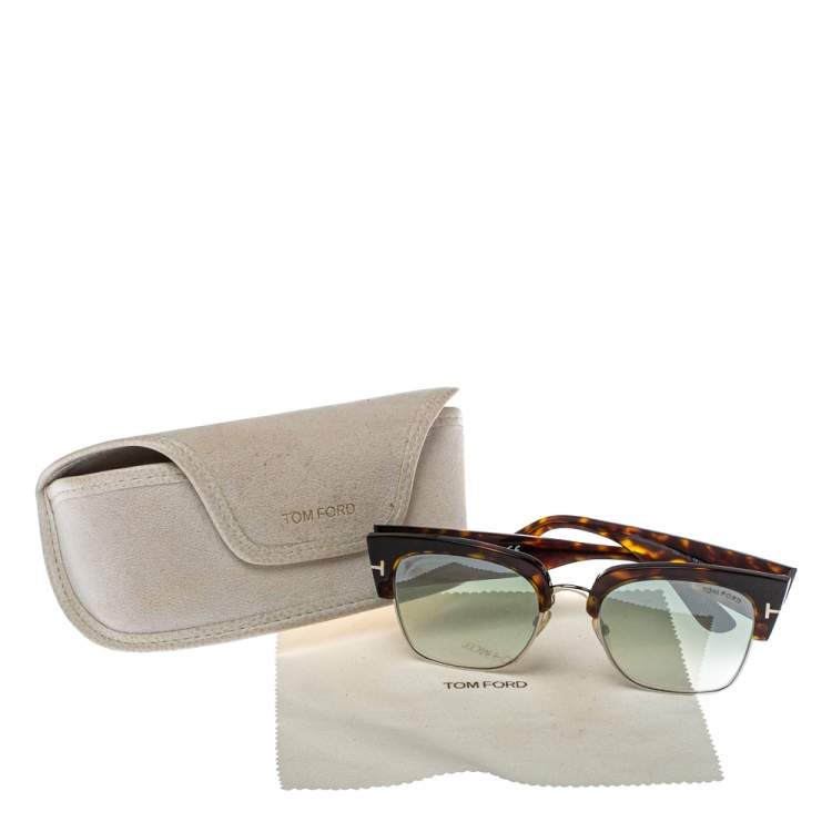Pre Owned Tom Ford Brown Havana/Green Gradient Dakota TF554 Clubmaster Sunglasses