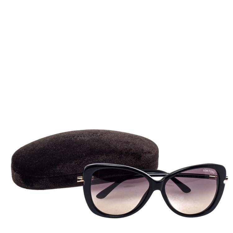 Pre Owned Tom Ford Black / Smoke & Ochre Gradient FT0324 Linda Butterfly Sunglasses