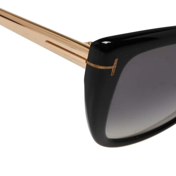 Pre Owned Tom Ford Black/ Smoke Gradient FT0512 Reveka Cat Eye Sunglasses