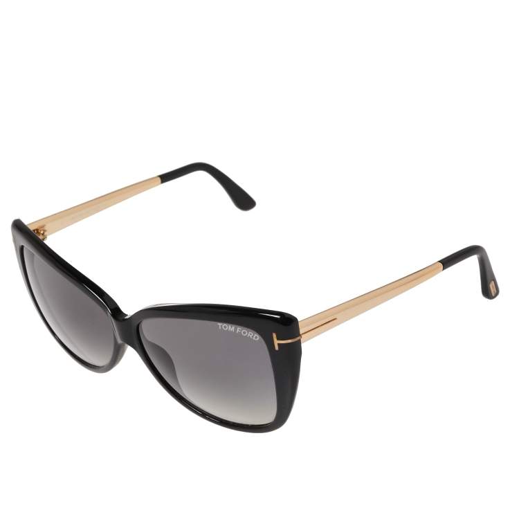 Pre Owned Tom Ford Black/ Smoke Gradient FT0512 Reveka Cat Eye Sunglasses