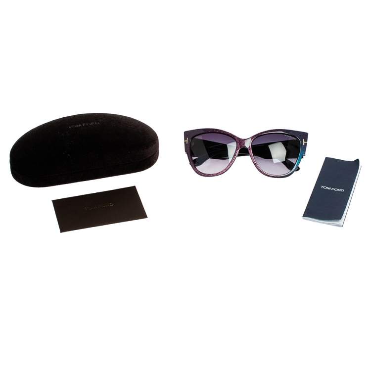 Pre Owned Tom Ford Iridescent Purple/ Blue Gradient Anoushka TF371 Cat Eye Sunglasses