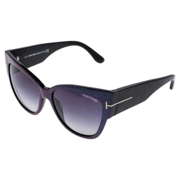 Pre Owned Tom Ford Iridescent Purple/ Blue Gradient Anoushka TF371 Cat Eye Sunglasses