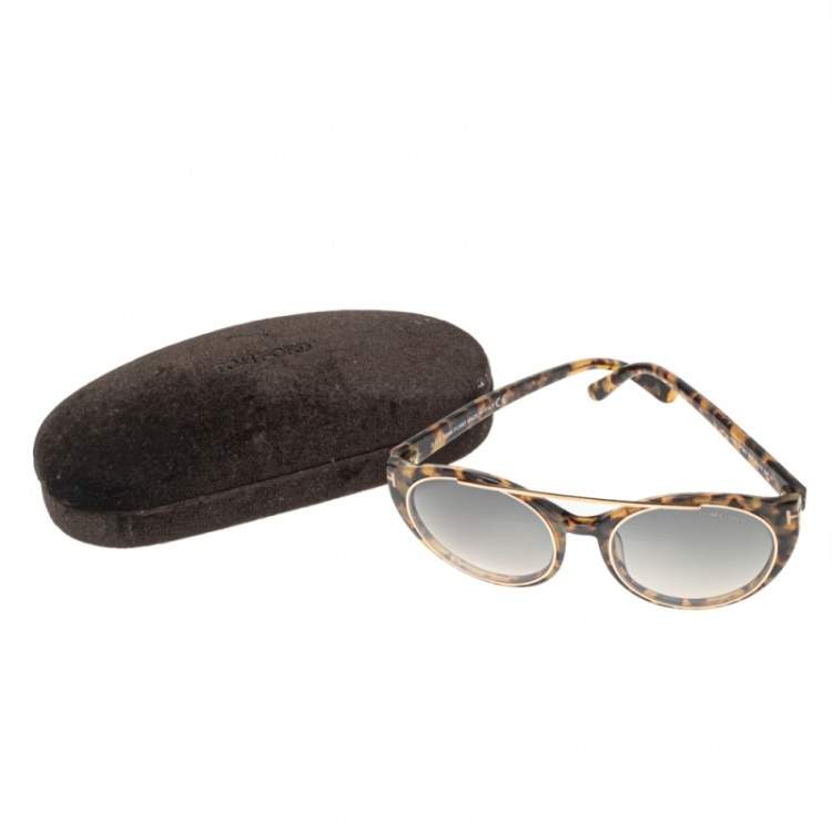 مملوكة مسبقًا Tom Ford Grey/Brown Tortoise Acetate Joan TF383 Gradient Sunglasses