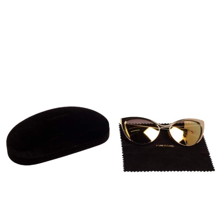 Pre Owned Tom Ford Gold Metal Tone Natasya Mirror Cat Eye Sunglasses