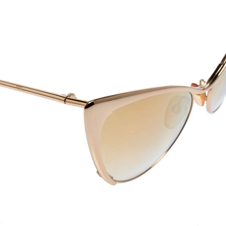 Pre Owned Tom Ford Gold Metal Tone Natasya Mirror Cat Eye Sunglasses