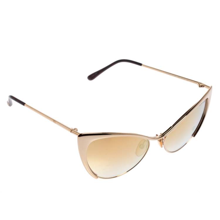 Pre Owned Tom Ford Gold Metal Tone Natasya Mirror Cat Eye Sunglasses