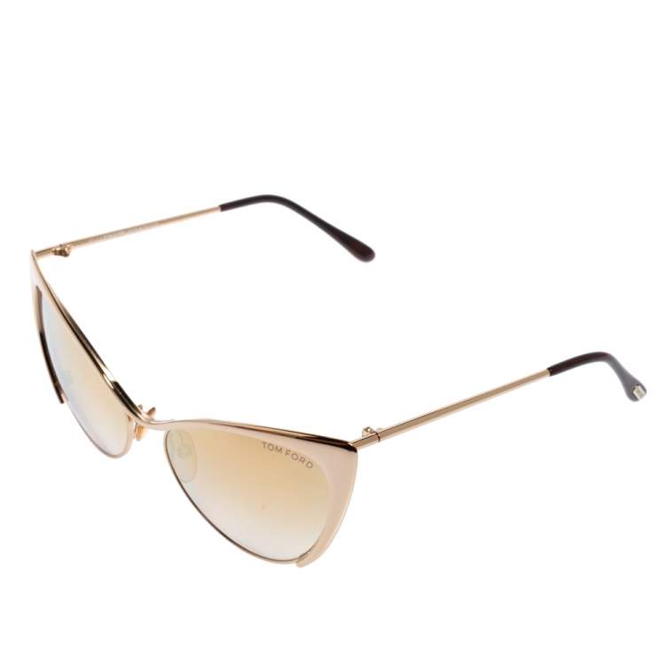 Pre Owned Tom Ford Gold Metal Tone Natasya Mirror Cat Eye Sunglasses