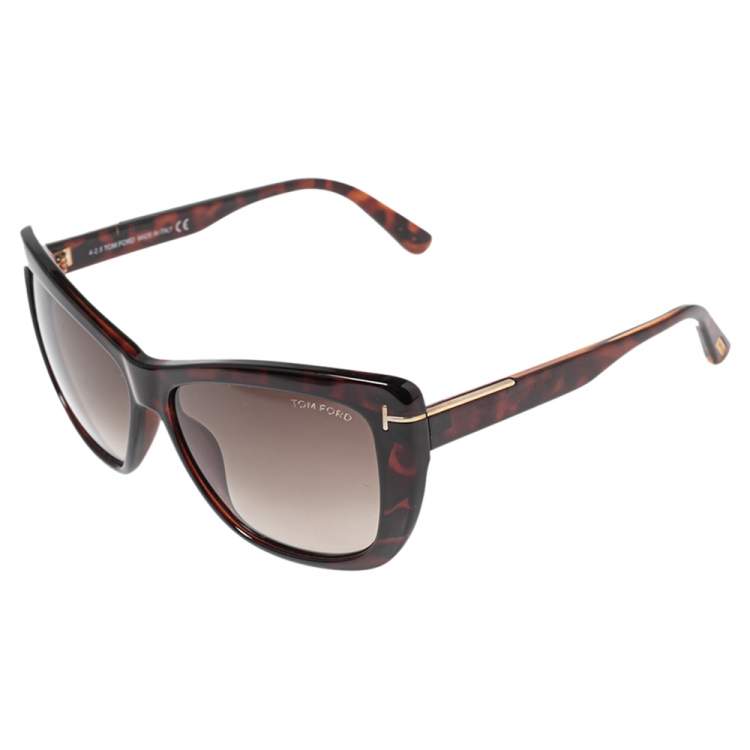 Pre Owned Tom Ford Brown Tortoise Lindsay Square Gradient Sunglasses
