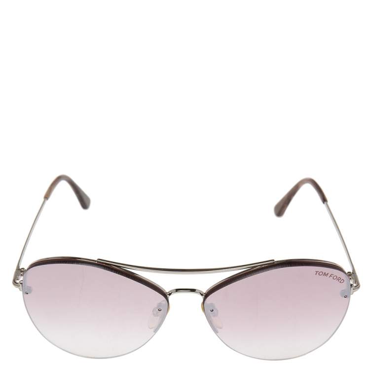Pre Owned Tom Ford Silver Tone/Pink Gradient Margret-02 TF566 Aviator Sunglasses