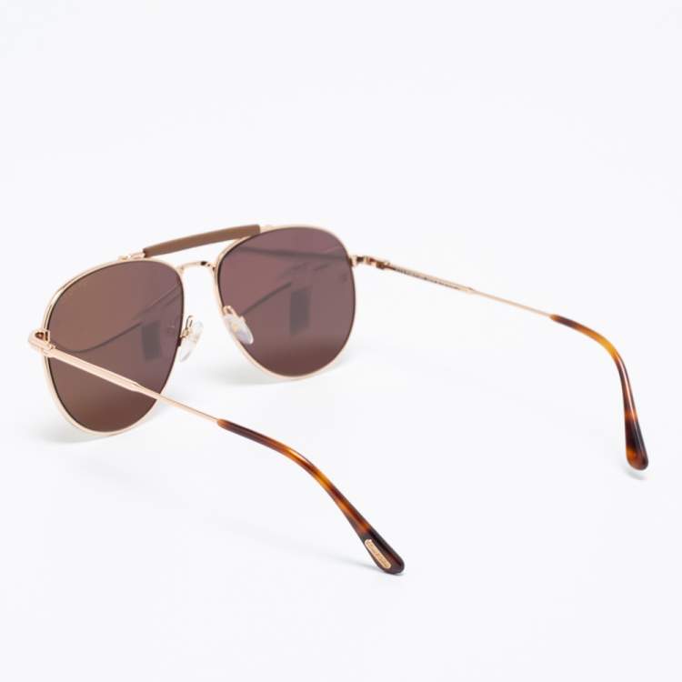 Pre Owned Tom Ford Havana Brown Sean TF536 Aviator Mirrored Sunglasses