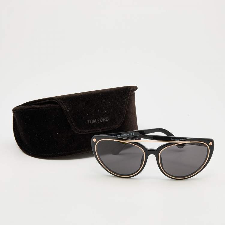 Pre Owned Tom Ford Black & Gold Tone/Black Edita TF384 Cat-Eye Sunglasses