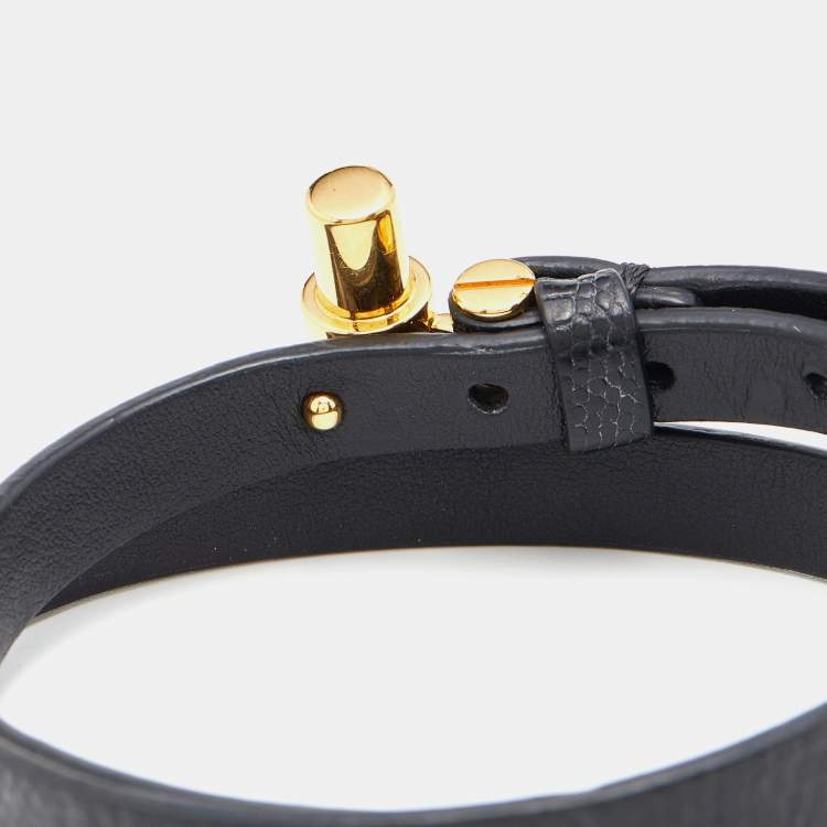 Pre Owned Tom Ford Black Leather T Buckle Wrap Bracelet