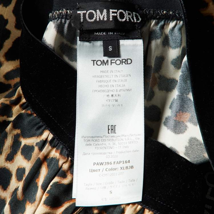 Pre Owned Tom Ford Brown Leopard Print Silk Wide Leg Pants S