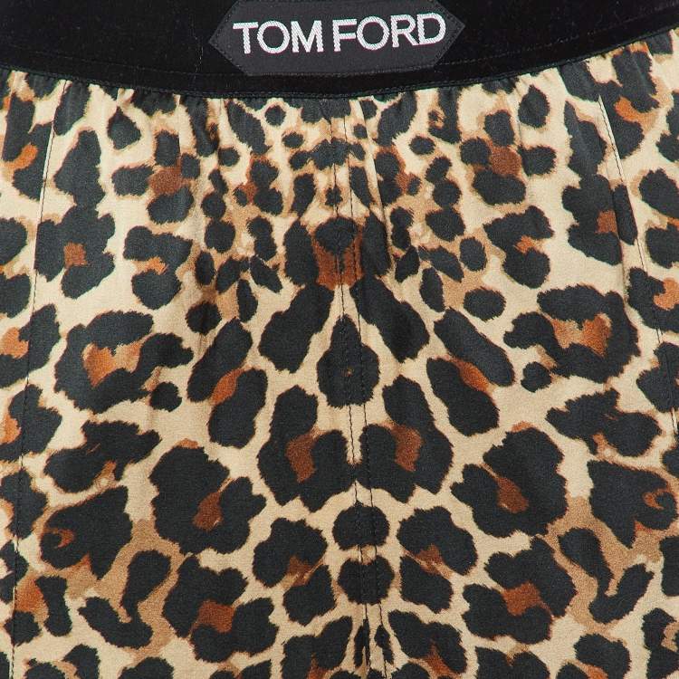 Pre Owned Tom Ford Brown Leopard Print Silk Wide Leg Pants S