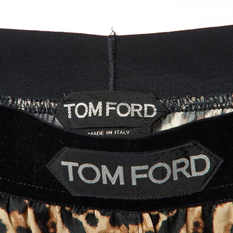 Pre Owned Tom Ford Brown Leopard Print Silk Wide Leg Pants S