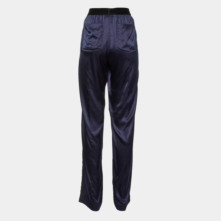 Pre Owned Tom Ford Navy Blue Silk Trousers XS