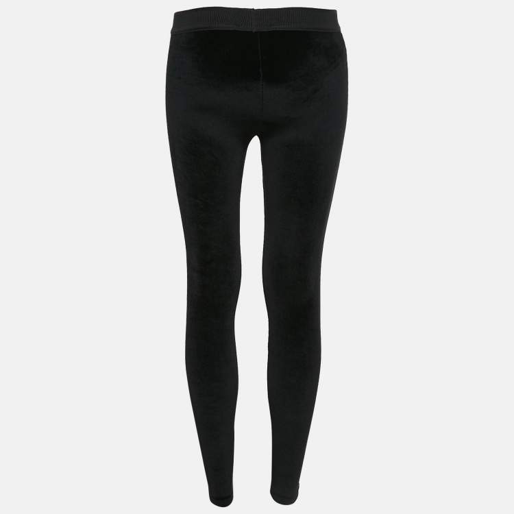 Pre Owned Tom Ford Black Velvet Jersey Logo Detail Leggings XS