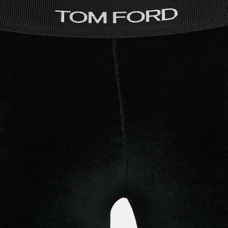 Pre Owned Tom Ford Black Velvet Jersey Logo Detail Leggings XS