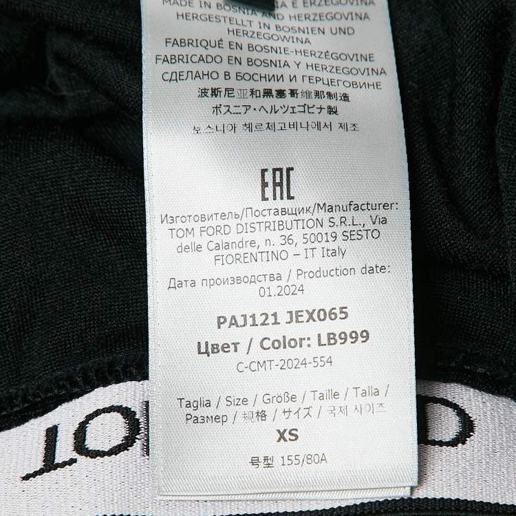 Pre Owned Tom Ford Black Velvet Jersey Logo Detail Leggings XS