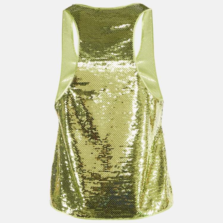 Pre Owned Tom Ford Green Sequin Slit Detail Tank Top XS
