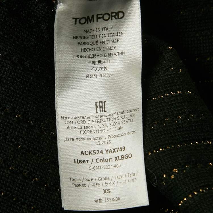 Pre Owned Tom Ford Black/Gold Lurex Slinky Rib Knit Crewneck Maxi Dress XS