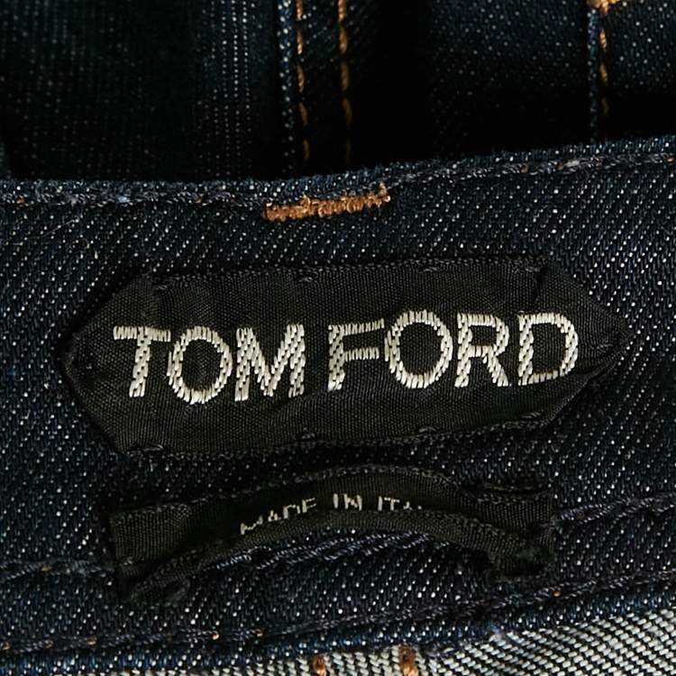 Pre Owned Tom Ford Dark Blue Denim Zipper Detail Skinny Fit Jeans M Waist 28"