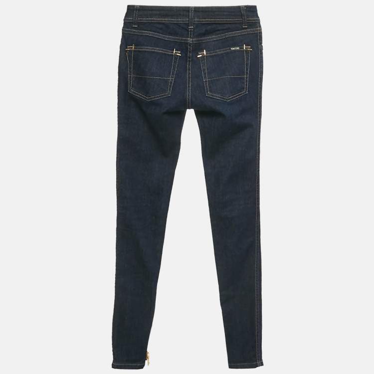 Pre Owned Tom Ford Dark Blue Denim Zipper Detail Skinny Fit Jeans M Waist 28"