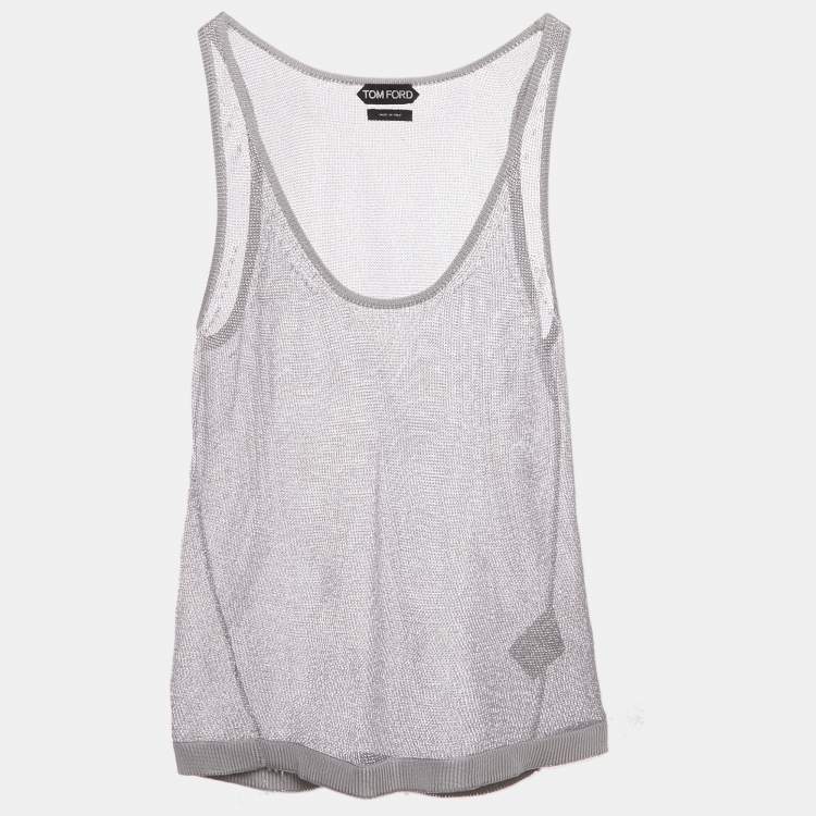مملوكة مسبقًا Tom Ford Silver Metallic Knit Sheer Tank Top S