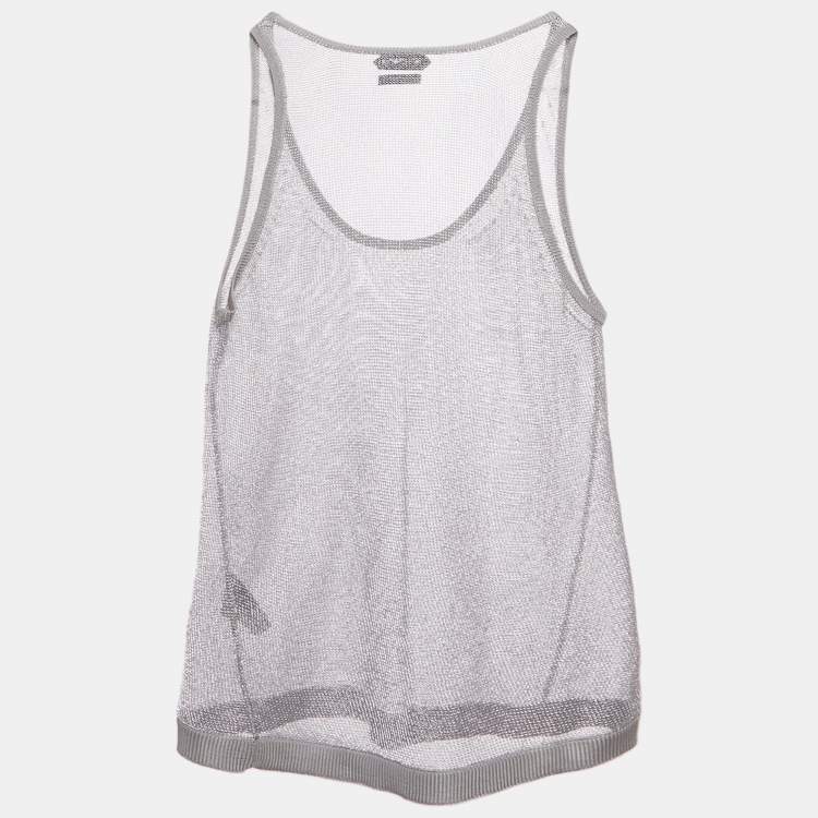 مملوكة مسبقًا Tom Ford Silver Metallic Knit Sheer Tank Top S