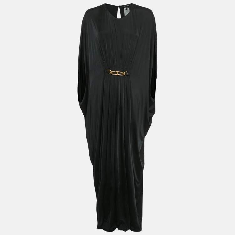 Pre Owned Tom ford Black Jersey Belted Kaftan Maxi Dress S