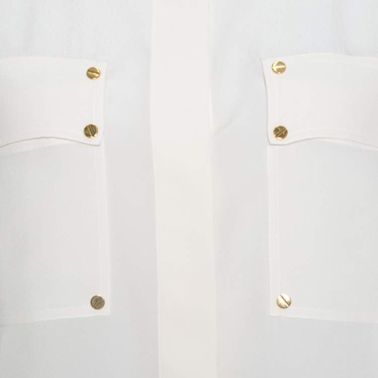 Pre Owned Tom Ford Cream Embellished Silk Epaulette Detail Long Sleeve Blouse S