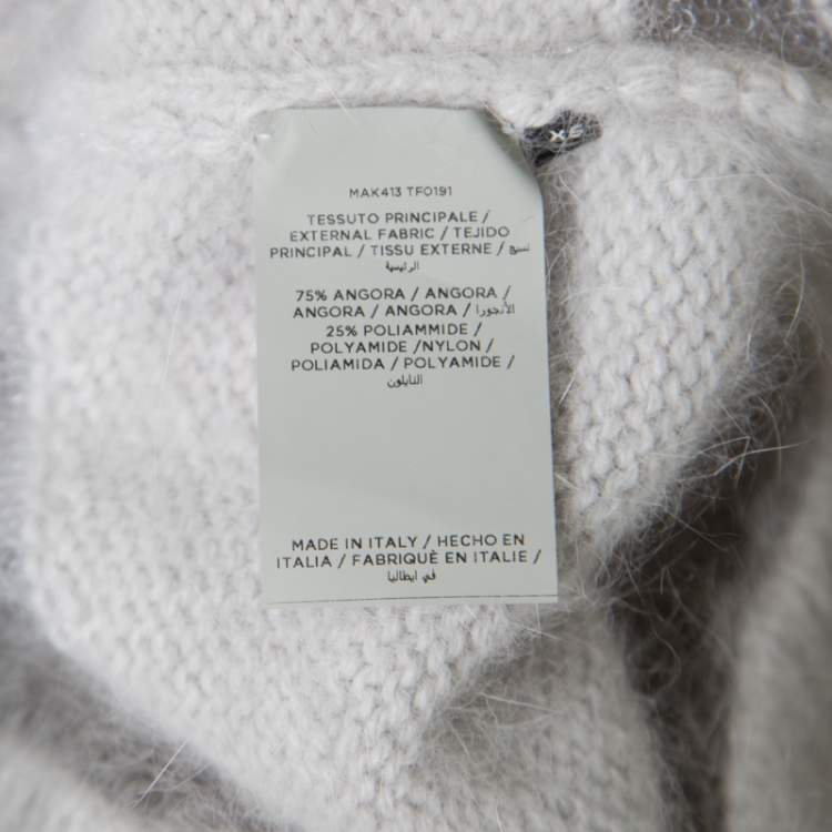 Pre Owned Tom Ford Grey Patterned Mesh Insert Angora V Neck Pullover XS