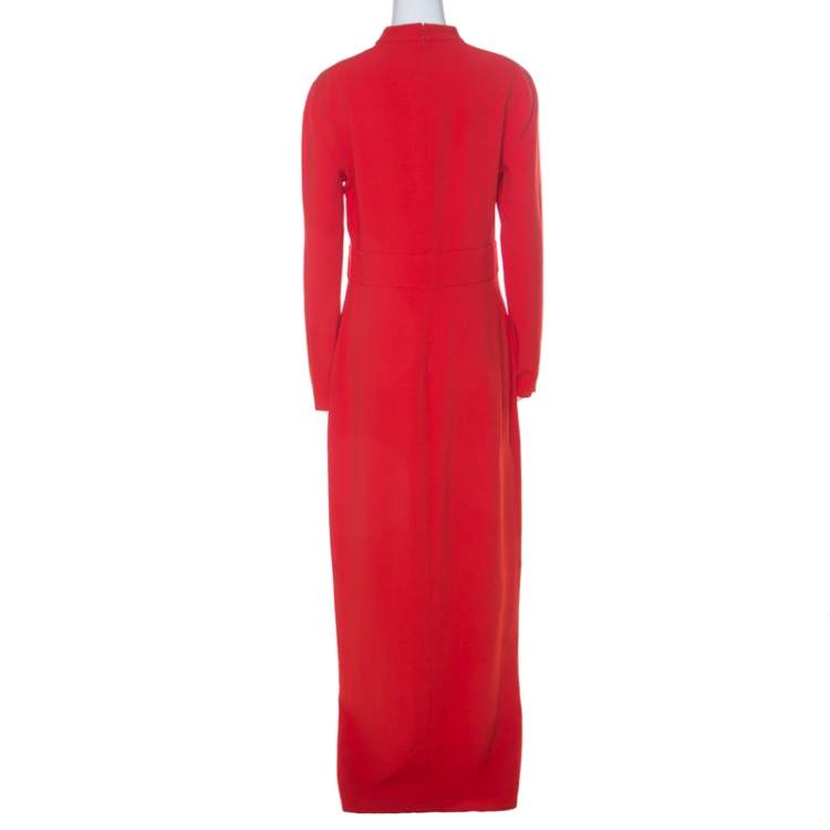 Pre Owned Tom Ford Scarlet Red Stretch Crepe Mesh Paneled Gown L