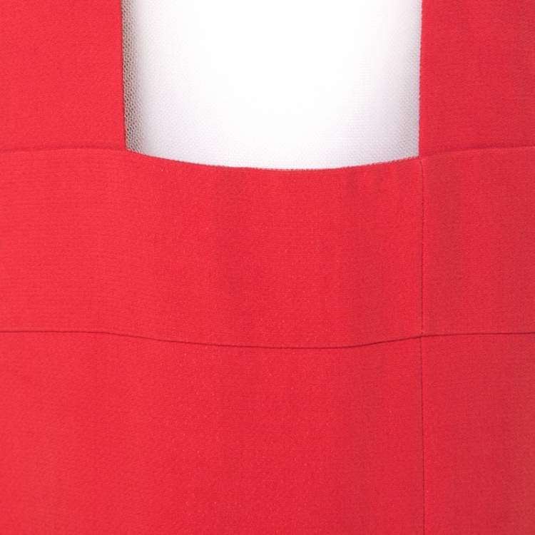 Pre Owned Tom Ford Scarlet Red Stretch Crepe Mesh Paneled Gown L