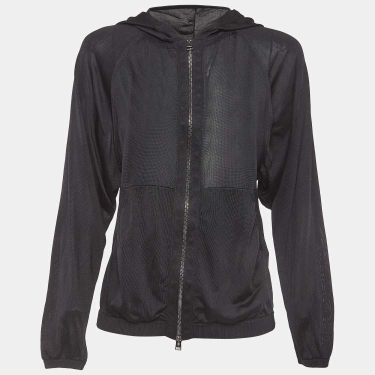 Pre Owned Tom Ford Black Silk Knit Semi Sheer Hooded Jacket S