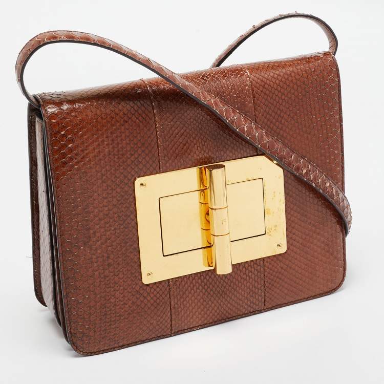 Pre Owned Tom Ford Brown Python Large Natalia Shoulder Bag