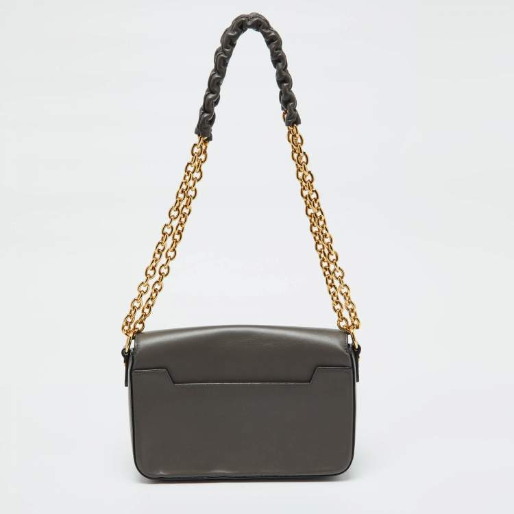 Pre Owned Tom Ford Grey Leather Small Chain Natalia Shoulder Bag