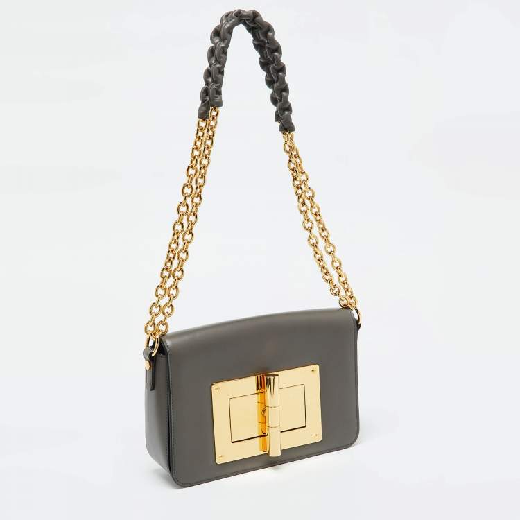 Pre Owned Tom Ford Grey Leather Small Chain Natalia Shoulder Bag