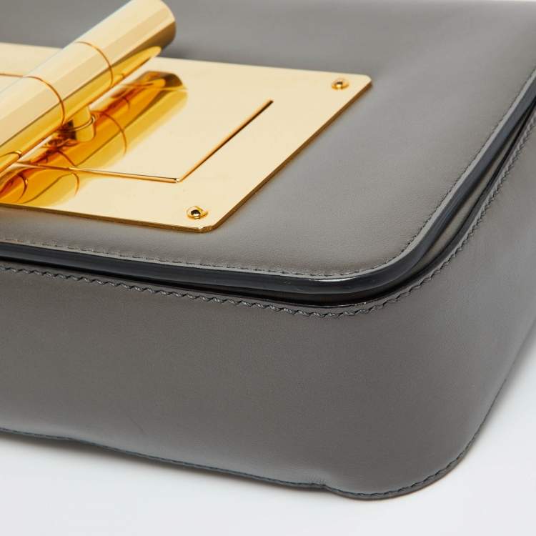 Pre Owned Tom Ford Grey Leather Small Chain Natalia Shoulder Bag