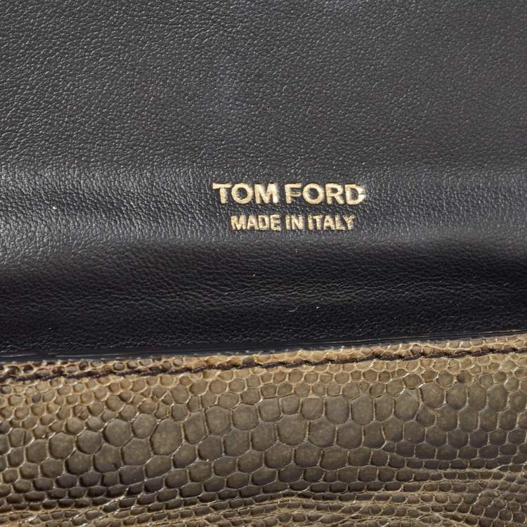 Pre Owned Tom Ford Green Ostrich Leg Leather Flap Card Holder