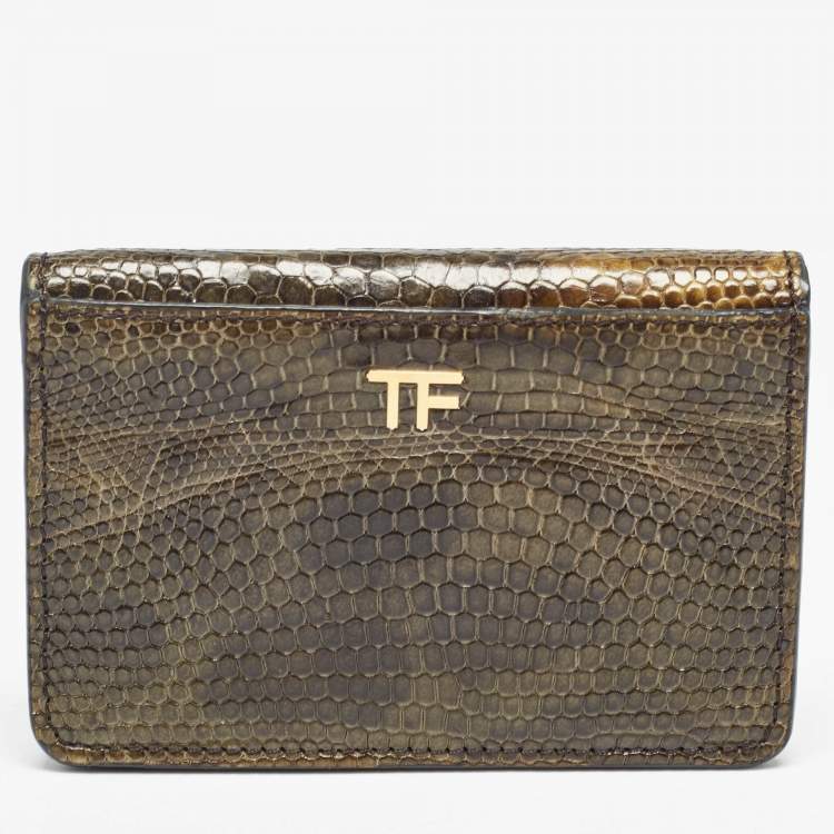 Pre Owned Tom Ford Green Ostrich Leg Leather Flap Card Holder
