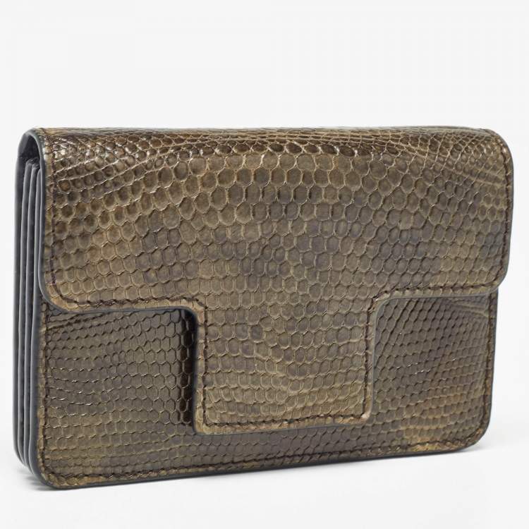 Pre Owned Tom Ford Green Ostrich Leg Leather Flap Card Holder